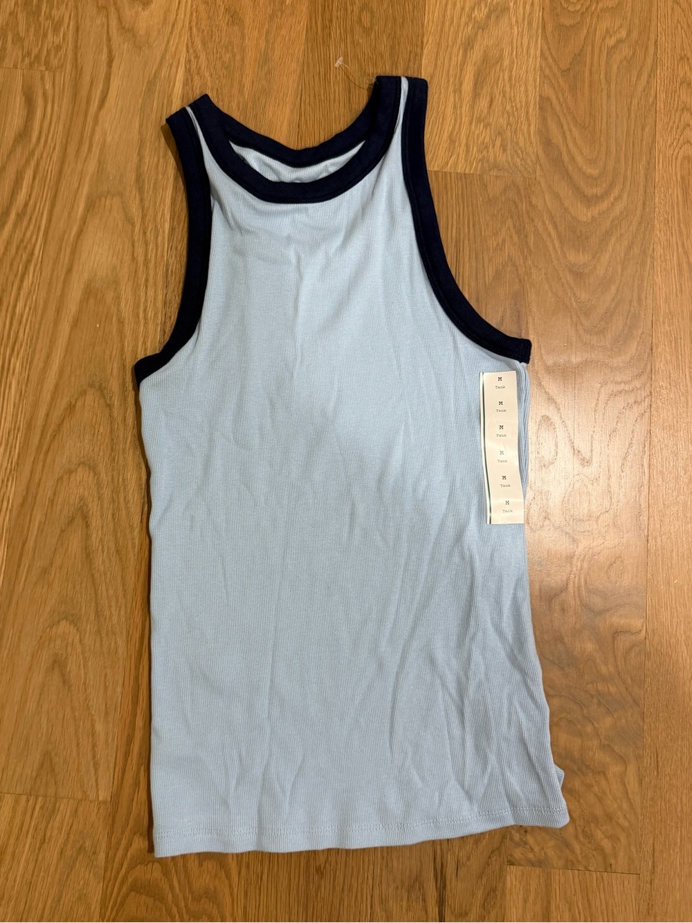 Light Blue Tank Top with Navy Trim